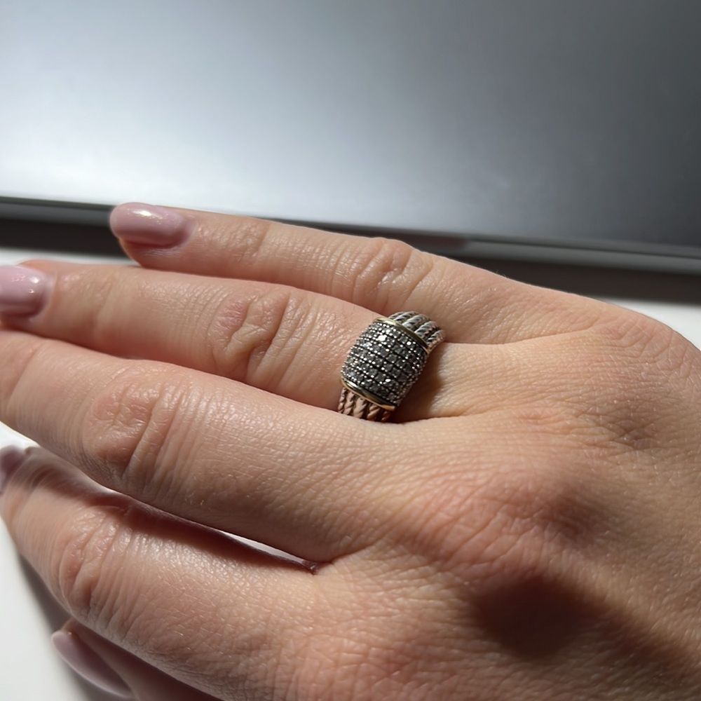 Sterling Silver, Gold & Diamond Ring 💍 Size 7